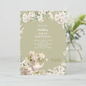 Bloem tuin thee party elke leeftijd verjaardag kaart (Staand voorkant)