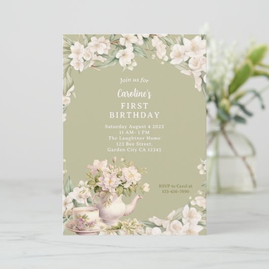 Bloem tuin thee party elke leeftijd verjaardag kaart (Staand voorkant)