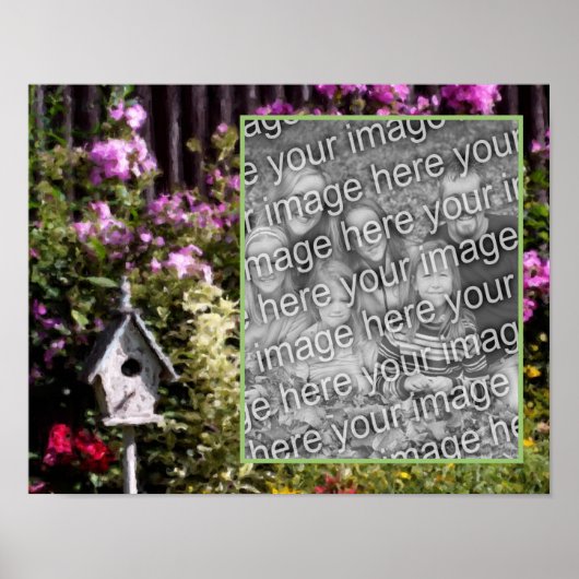 Bloem Tuin Vogelhuis Schilderij Voeg je foto toe Poster (Voorkant)