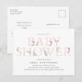 Bloem typografie Roze baby shower uitnodiging (Voorkant / Achterkant)