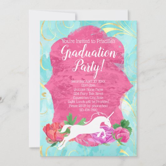 Bloem Unicorn Fantasy Equestrian Graduparty Kaart (Voorkant)