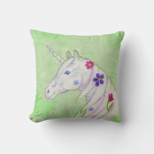 Bloem Unicorn op groen Kussen