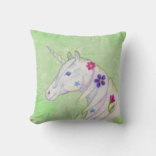 Bloem Unicorn op groen Kussen (Voorkant)