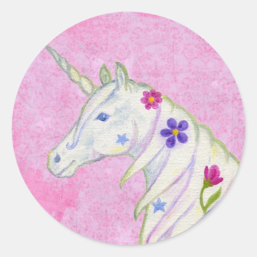 Bloem Unicorn op roze sticker (Voorkant)