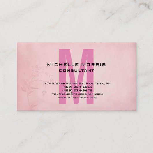  bloem Uniek Roze klassiek monogram Visitekaartje (Voorkant)