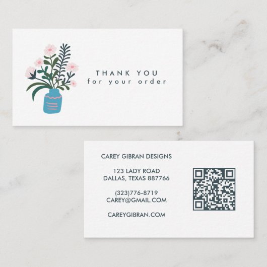 BLOEM VAAS QR Code Orde Dank u Aangepast Visitekaartje (Voorkant / Achterkant)