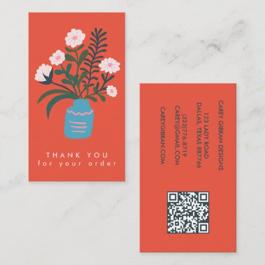 BLOEM VAAS QR Code Orde Dank u Aangepast Visitekaartje (Voorkant / Achterkant)