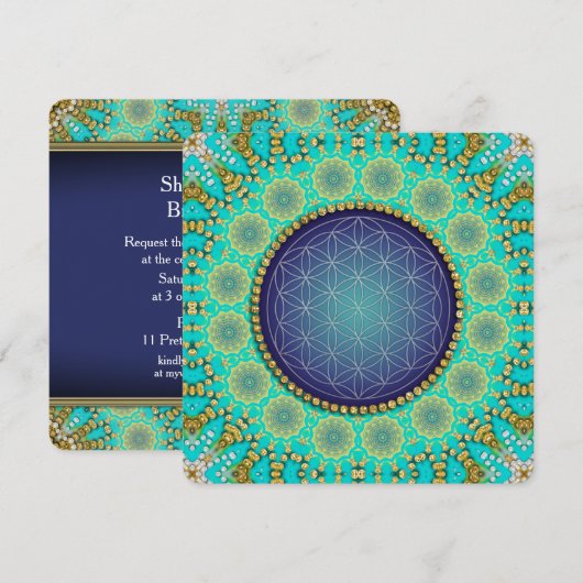 Bloem van bohemian Gold Blue en Green Kaart (Voorkant / Achterkant)