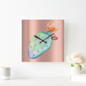 Bloem van de cactus nam Gouden Koper bloost Vierkante Klok (Huis)