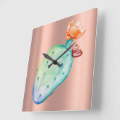 Bloem van de cactus nam Gouden Koper bloost Vierkante Klok (Hoek)