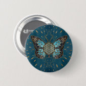 Bloem van de vlinder - Blauwe Gemstone en goud Ronde Button 5,7 Cm (Voorkant /achterkant)