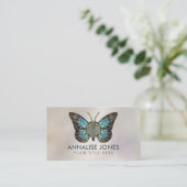Bloem van de vlinder - Blauwe Gemstone en goud Visitekaartje (Staand voorkant)