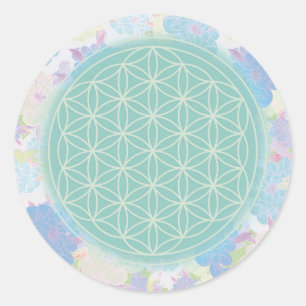 bloem van groen leven, ronde sticker