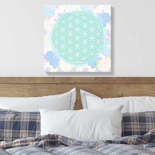 bloem van het groene leven, canvas afdruk (Insitu (Slaapkamer))
