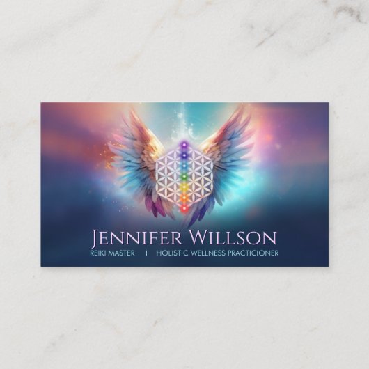 Bloem van het leven - Angel Wings - Reiki Visitekaartje (Voorkant)
