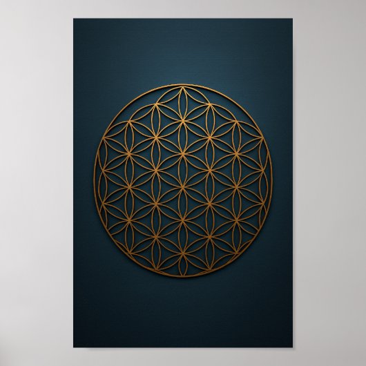 Bloem van het leven Blauw & Brons Poster (Voorkant)