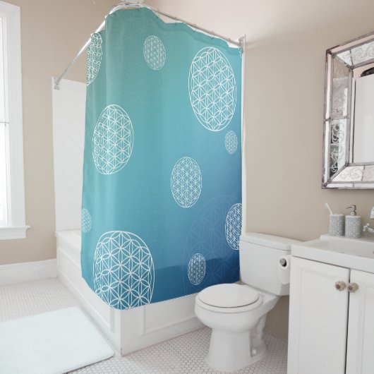 Bloem van het leven blauw turquoise douchegordijn (In situ)