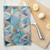 Bloem van het leven - Blauwe marmeren en parels Theedoek (Quarter Fold)