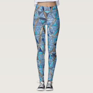 Bloem van het leven - Blauwe stenen en goud Leggings