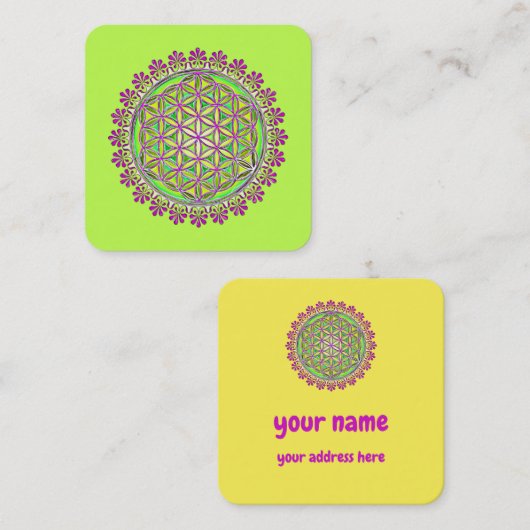 Bloem van het leven -  bloesems 2 vierkante visitekaartje (Voorkant / Achterkant)