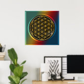 Bloem van het Leven / Blume des Lebens - goud Poster (Thuiskantoor)