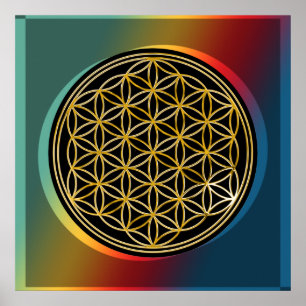 Bloem van het Leven / Blume des Lebens - goud Poster
