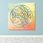 Bloem van het leven / Blume des Lebens - gouden kl Canvas Afdruk (Insitu (Houten vloer))