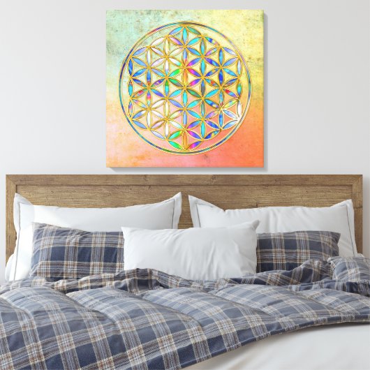 Bloem van het leven / Blume des Lebens - gouden kl Canvas Afdruk (Insitu (Slaapkamer))