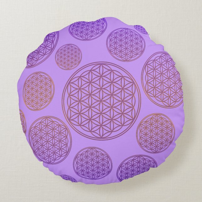 Bloem van het leven / Blume des Lebens - patroonvi Rond Kussen (Achterkant)