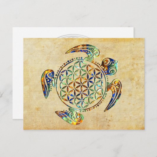 Bloem van het leven / Blume des Lebens - schildpad Briefkaart (Voorkant / Achterkant)