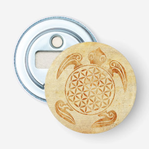 Bloem van het leven / Blume des Lebens - schildpad Button Flesopener
