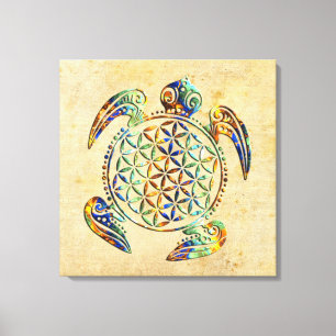 Bloem van het leven / Blume des Lebens - schildpad Canvas Afdruk