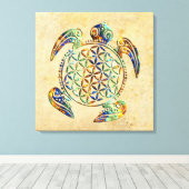 Bloem van het leven / Blume des Lebens - schildpad Canvas Afdruk (Insitu (Houten vloer))