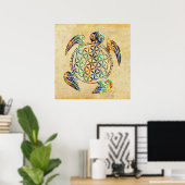 Bloem van het leven / Blume des Lebens - schildpad Poster (Thuiskantoor)