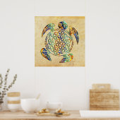 Bloem van het leven / Blume des Lebens - schildpad Poster (Keuken)