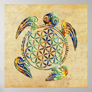 Bloem van het leven / Blume des Lebens - schildpad Poster