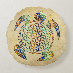 Bloem van het leven / Blume des Lebens - schildpad Rond Kussen