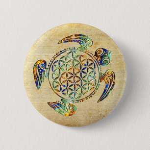 Bloem van het leven / Blume des Lebens - schildpad Ronde Button 5,7 Cm