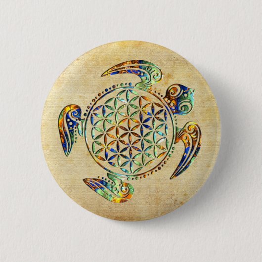 Bloem van het leven / Blume des Lebens - schildpad Ronde Button 5,7 Cm (Voorkant)