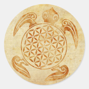 Bloem van het leven / Blume des Lebens - schildpad Ronde Sticker