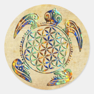 Bloem van het leven / Blume des Lebens - schildpad Ronde Sticker