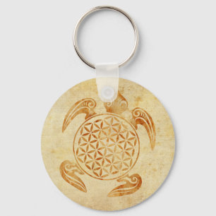 Bloem van het leven / Blume des Lebens - schildpad Sleutelhanger