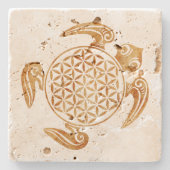 Bloem van het leven / Blume des Lebens - schildpad Stenen Onderzetter (Voorkant)