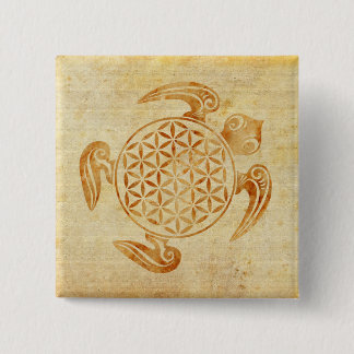 Bloem van het leven / Blume des Lebens - schildpad Vierkante Button 5,1 Cm
