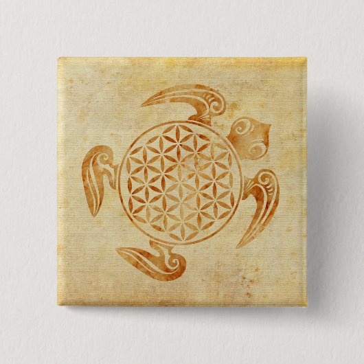 Bloem van het leven / Blume des Lebens - schildpad Vierkante Button 5,1 Cm (Voorkant)