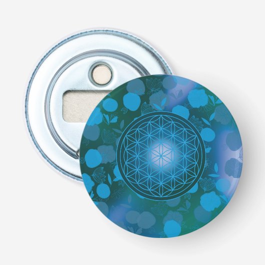 bloem van het leven, chakra, zen, heilige geometri button flesopener (Voorkant)