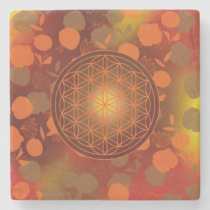bloem van het leven, chakra, zen, heilige geometri stenen onderzetter