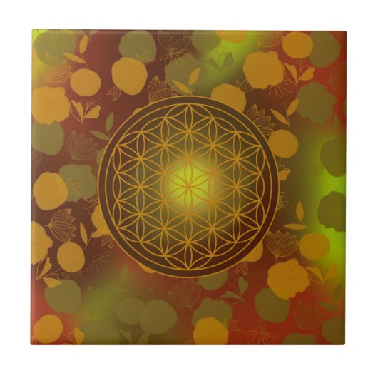 bloem van het leven, chakra, zen, heilige geometri tegeltje (Voorkant)
