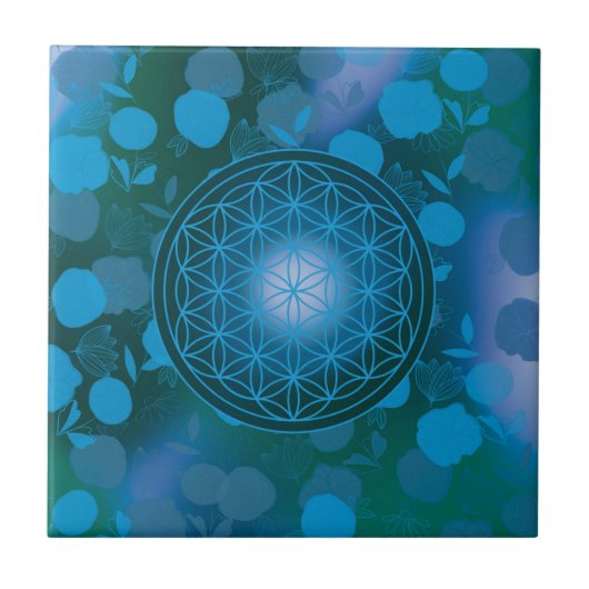 bloem van het leven, chakra, zen, heilige geometri tegeltje (Voorkant)