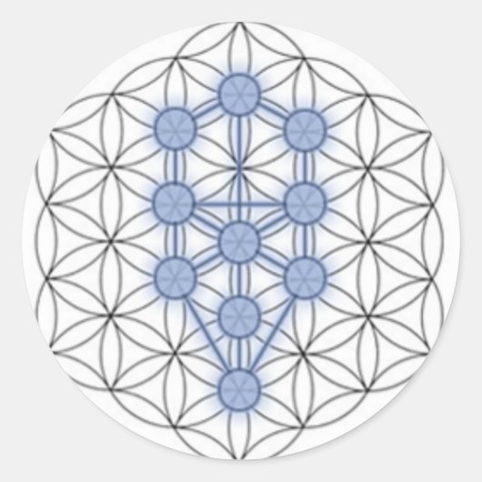 Bloem van het leven en boom van het leven. ronde sticker (Voorkant)
